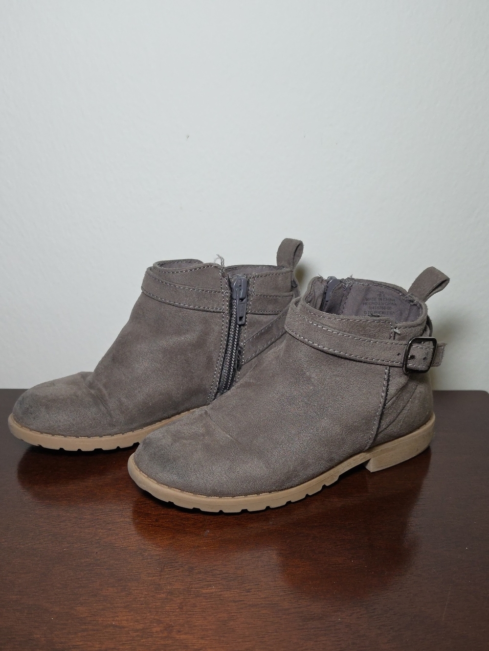 Old Navy Gray Kids Ankle Boots with Side Zip and Buckle
